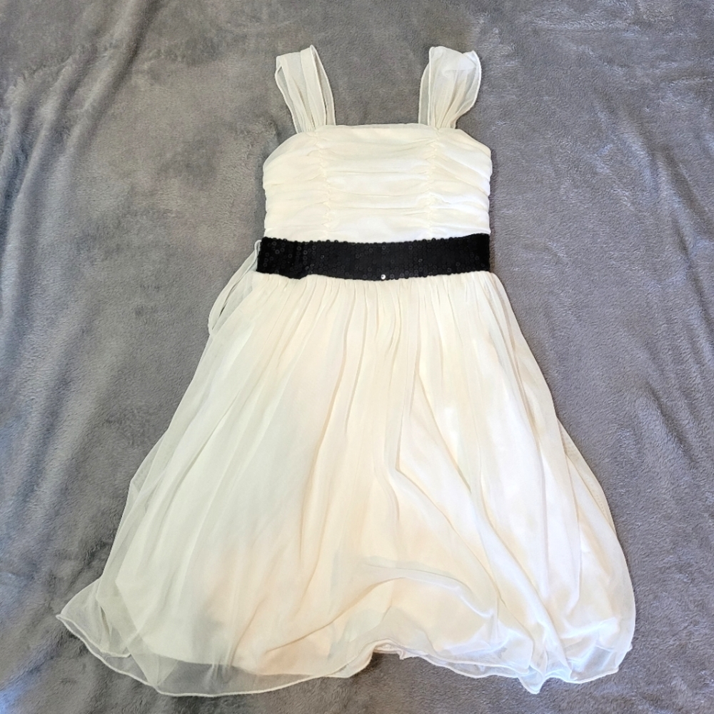 Toddler dress white flowy with black sequined waistband 2T flower girl